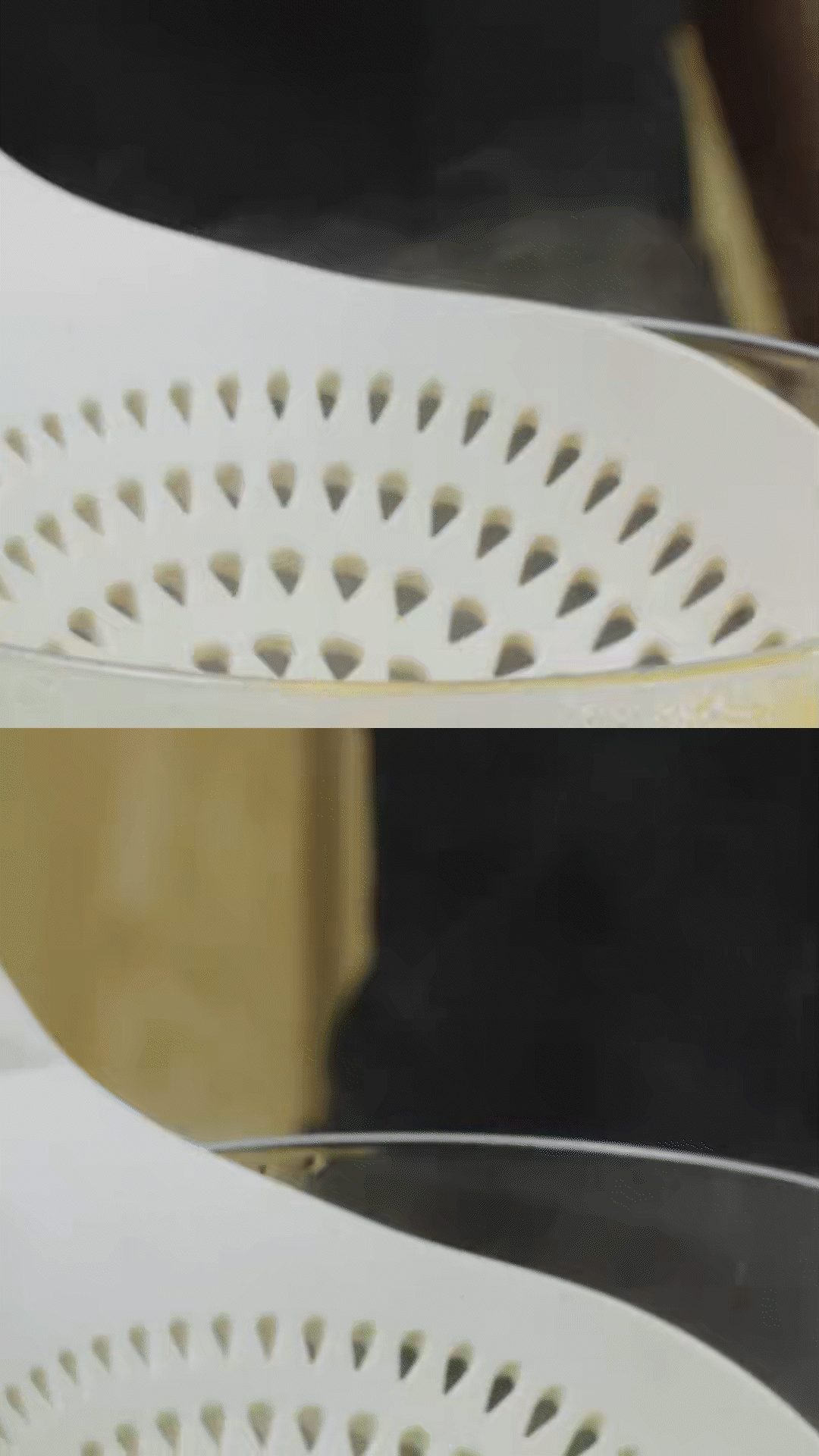 玉米筍對(duì)半切開(kāi)、口蘑切片、豌豆去殼
